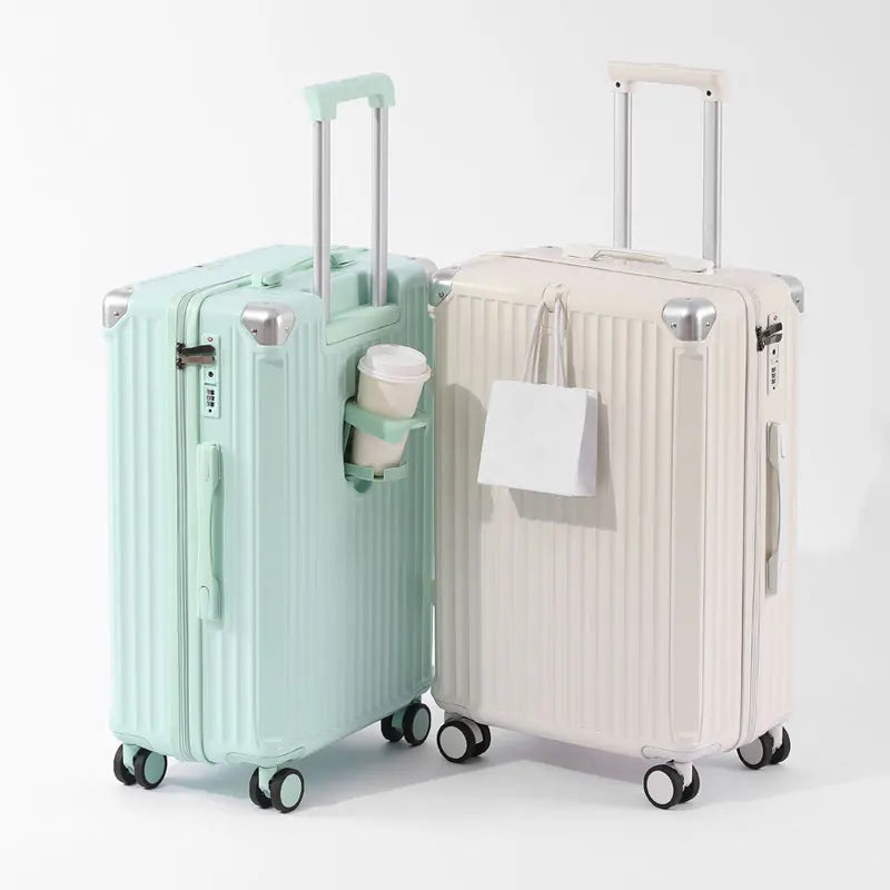 Zippered ABS PC Suitcase Luggage With Cup Holder And Wheels