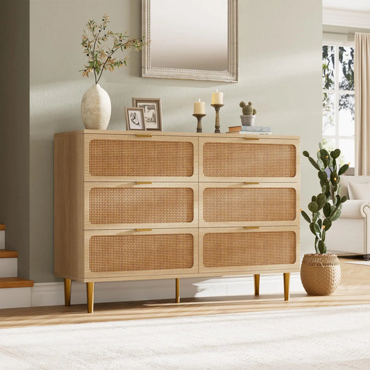 HiMISS Rattan Dresser With Handwoven Wood Finish Storage