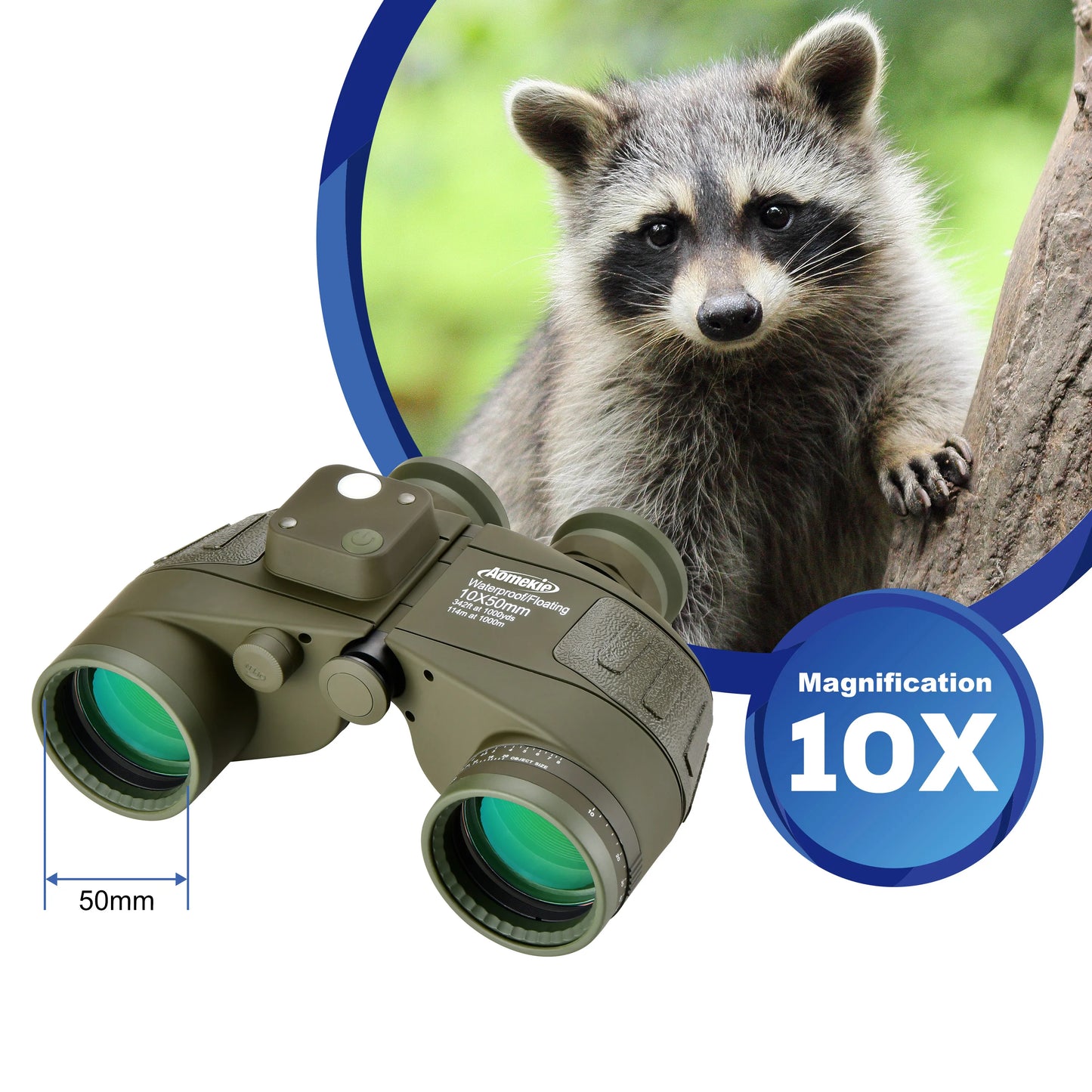 Marine Binoculars HD Rangefinder Compass BAK4 Prism Waterproof