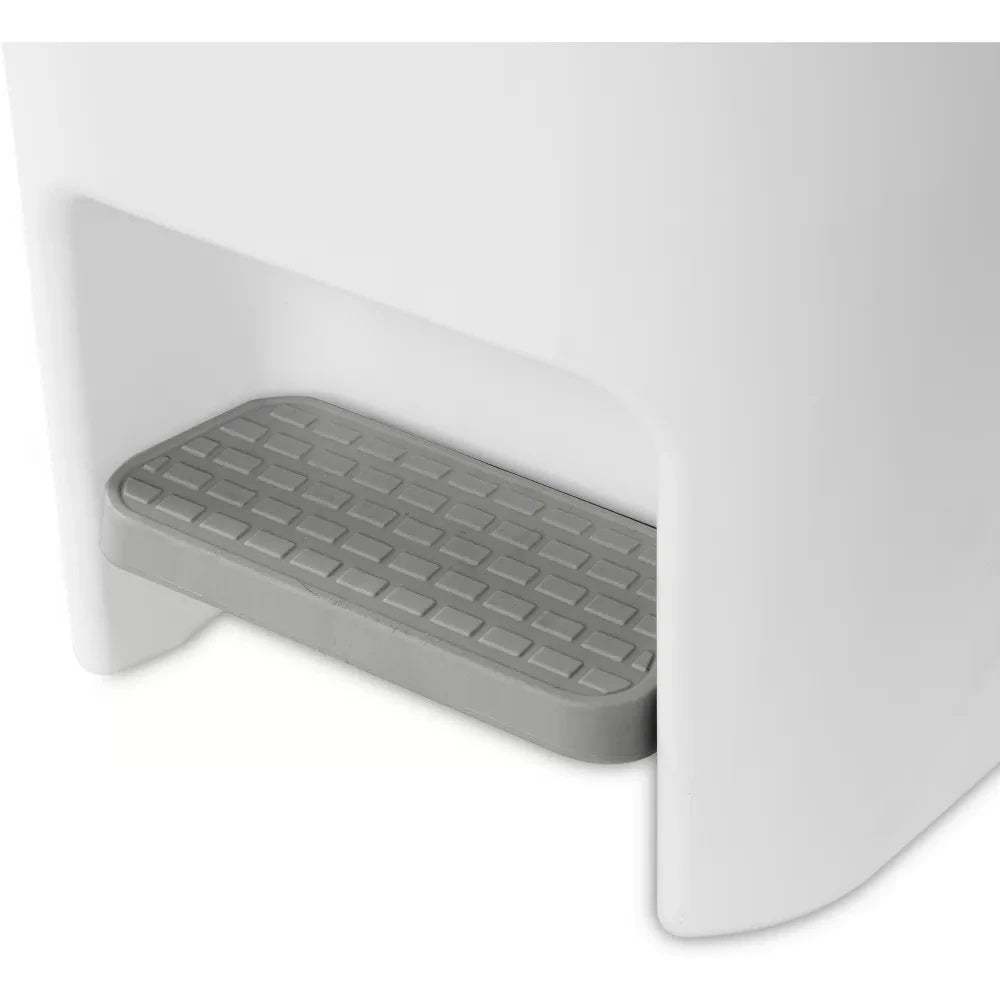 11gallon Step Slim Trash Can With lid,Plastic Tall Narrow Garbage Can for Kitchen,Large Foot Pedal Trashcan for Bathroom,White