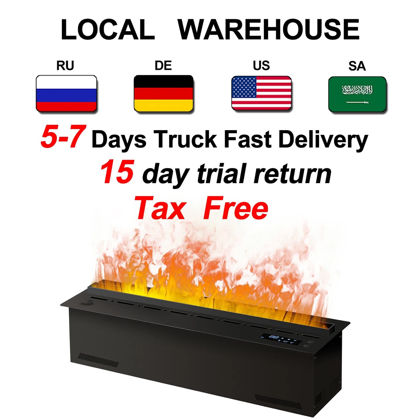 AFLYEVER Smart Water Vapor Fireplace 3D Flame Tuya App