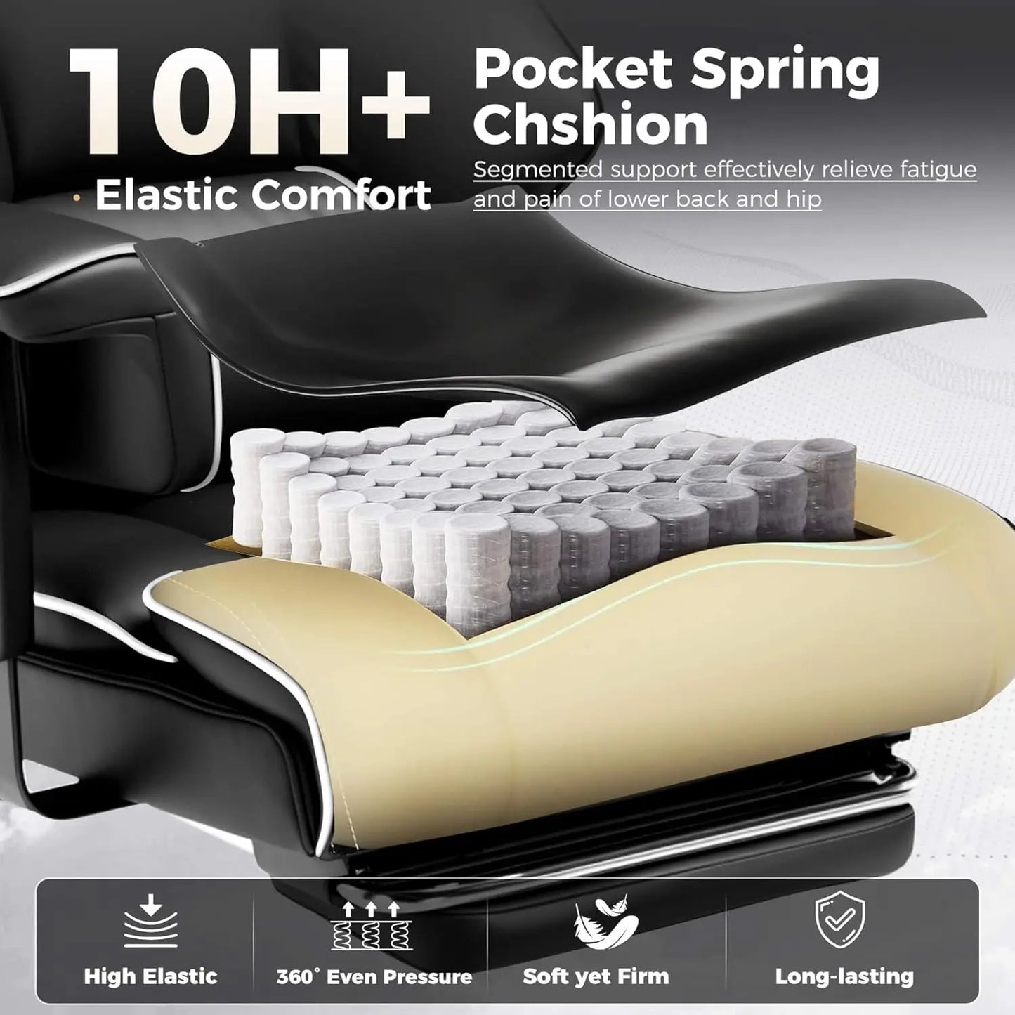 Big and Tall Office Chair 400lbs High Back Gaming Chair with Ergonomic Lumbar Support & Pocket Spring Cushion for Lower Back Pai
